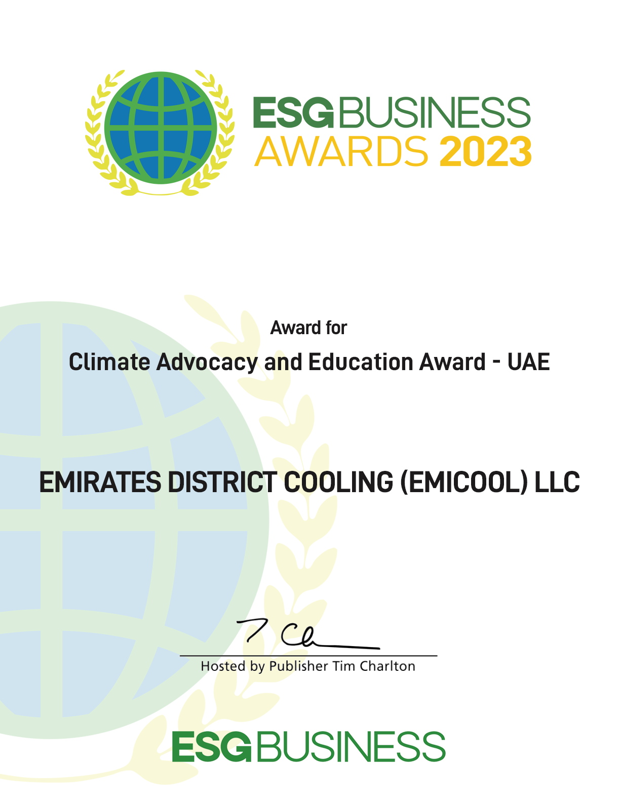 ESG Business Awards 2023 for Climate Advocacy and Education