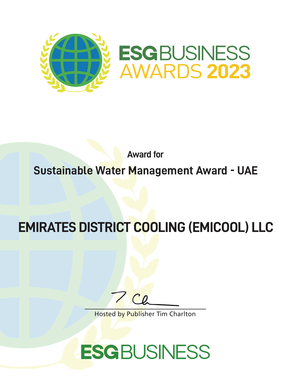 ESG Business Awards 2023 for Sustainable Water Management