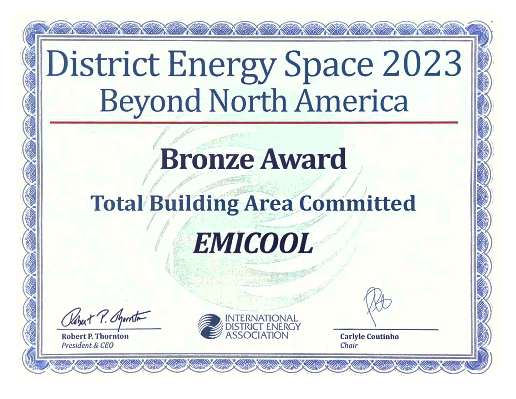 District Energy Space 2023 Beyond North America, "Bronze Award" Total Buildings Area Committed (IDEA) 
